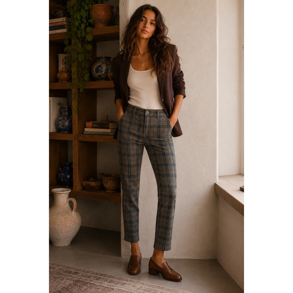 Pilcro and the Letterpress Plaid Pants 28 Olive Slim Stretch Cotton‎ Academia